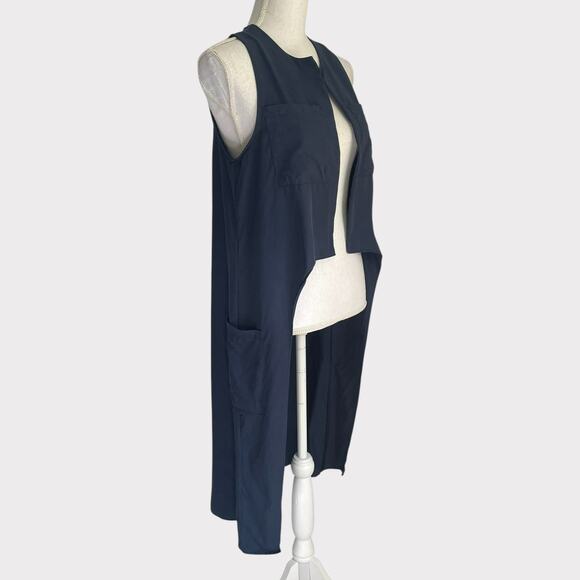 BCBG Generation Longline Vest Navy Blue Lyocell Size Small Open Side Slit - Picture 4 of 10